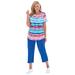 Plus Size Women's Two-Piece V-Neck Tunic & Capri Set by Woman Within in Paradise Blue Multi Tie-dye Stripe (Size M)