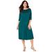 Plus Size Women's Ultrasmooth® Fabric Embellished Swing Dress by Roaman's in Emerald Green (Size 22/24)