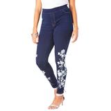 Plus Size Women's 360 Stretch Jegging by Denim 24/7 in White Embroidered Rose (Size 22 W) Pull On Jeans Denim Legging