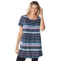 Plus Size Women's Short-Sleeve Pintucked Henley Tunic by Woman Within in Navy Patchwork Stripe (Size 38/40)