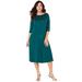 Plus Size Women's Ultrasmooth® Fabric Embellished Swing Dress by Roaman's in Emerald Green (Size 26/28)