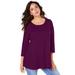 Plus Size Women's Three-Quarter Sleeve Swing Ultimate Tee by Roaman's in Dark Berry (Size 26/28) Shirt