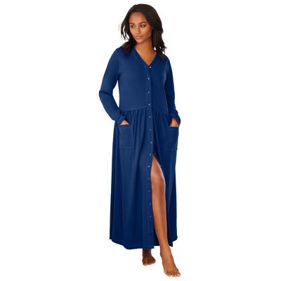 Plus Size Women's Long Snap-Front Knit Lounger by Only Necessities in Evening Blue (Size M)