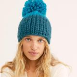 Free People Accessories | Free People Cozy Up Color Block Turquoise Sea Knit Beanie Pom Winter Hat | Color: Blue | Size: Os
