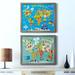 Zoomie Kids World Map - 2 Piece Picture Frame Print Set Paper, Solid Wood in Black/Blue/Green | 32 H x 19 W x 1 D in | Wayfair