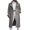 ELizoop Men's Notch Lapel Double Breasted Long Trench Coat Casual Cotton Blend Peacoat (Grey,4XL)