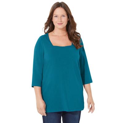 Plus Size Women's Ultra-Soft Square-Neck Tee by Catherines in Deep Teal (Size 1X)