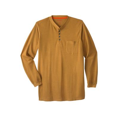 Men’s Big & Tall Thermal Pocket Longer-Length Henley by Boulder Creek in Heather Dark Khaki (Size 7XL) Long Underwear Top