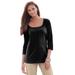 Plus Size Women's Stretch Cotton Scoop Neck Tee by Jessica London in Black Ivory Dot (Size 26/28) 3/4 Sleeve Shirt
