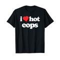 I Love Hot Cops Funny 80s Vintage Heart Policeman T-Shirt