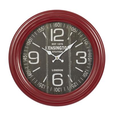 Round Red Wood Kensington Station Wall Clock by Quinn Living in Red