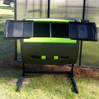 Rotating 65-Gallon Compost Bin Tumbler with 2 Compartments - 44.5'' H x 41.3'' W x 30'' D