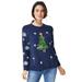 Plus Size Women's Embellished Holiday Pullover Sweater by ellos in Navy (Size 14/16)