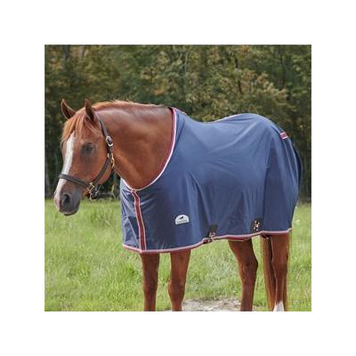 SmartPak Stocky Fit Nylon Stable Sheet - Closed Front - 84 - Lite (0g) - Navy w/ Merlot & Silver Trim & Silver Piping - Smartpak
