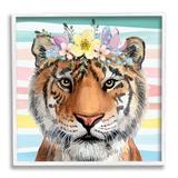 Stupell Industries 50_Jungle Tiger Chic Purple Yellow Floral Crown Stripes Stretched Canvas Wall Art By ND Art in Brown | Wayfair ai-793_wfr_24x24
