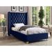 Everly Quinn Joclynn Solid Wood Tufted Low Profile Platform Bed Upholstered/Velvet in Blue | 56 H x 50 W x 74 D in | Wayfair