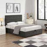 Red Barrel Studio® Storage Platform Bed Upholstered/Metal & Upholstered/Metal/Linen in Gray | 44.5 H x 57.5 W x 78.1 D in | Wayfair