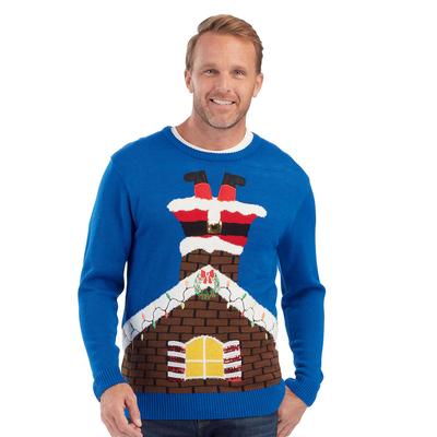 Men's Santa Stuck in Chimney Ugly Christmas Sweater (Size L) Chimney/Blue, Acrylic