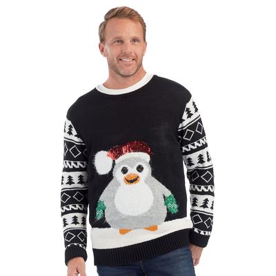 Men's Santa Hat Penguin Ugly Christmas Sweater (Size L) Penguin/Black, Acrylic