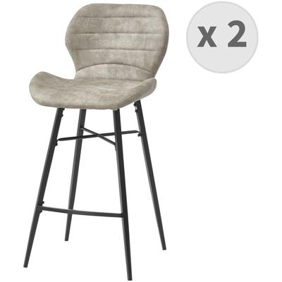 Arizona - Chaise de bar industrielle microfibre vintage marron clair pieds métal noir (x2) - Marron