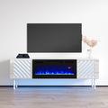 Orren Ellis Metherell TV Stand for TVs up to 70" w/ Electric Fireplace Included Wood in White/Black | 14 H in | Wayfair