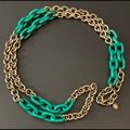 J. Crew Jewelry | J. Crew Teal & Gold Tone Chain Link Necklace | Color: Gold | Size: 32”