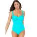 Plus Size Women's Ruched Twist Front One Piece Swimsuit by Swimsuits For All in Saltwater Happy (Size 18)