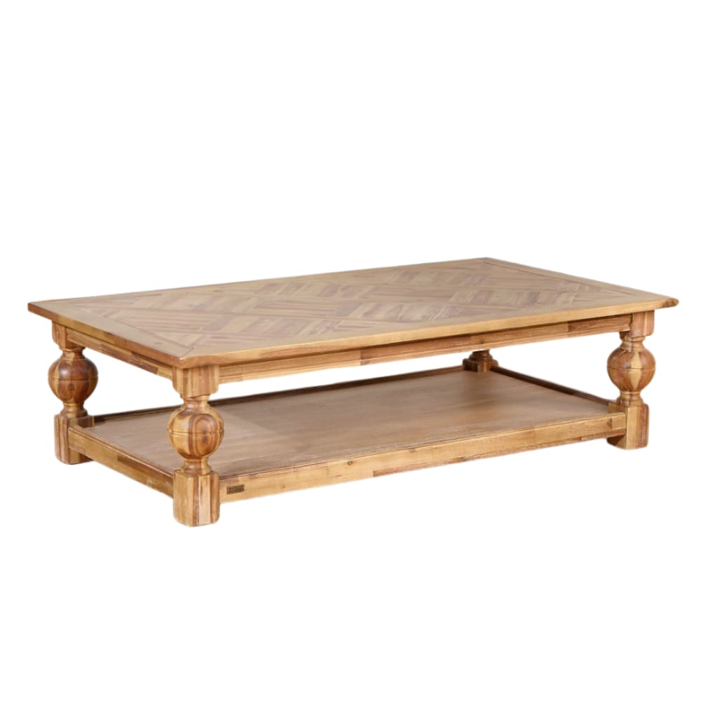 Table basse rectangulaire style shabby chic en acacia teinte claire