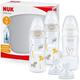 NUK First Choice+ Babyflasche im Set mit 2 extra Trinksauger | 0–6 Monate | Temperature Control Anzeige | 300 ml | Anti-Colic-Ventil | BPA-frei | Trinksauger aus Silikon | 5 Stück | Safari