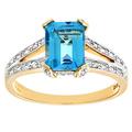 Jewelco London 9ct Gold 13pts Diamond Emerald Cut 2.04ct Blue Topaz Art Deco Split Shoulder Solitaire Ring