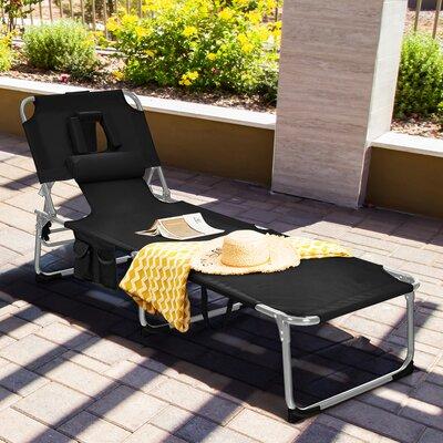 Arlmont & Co. Set Of 2 Beach Chaise Lounge Outdoor Chair Folding Reclining Outdoor Chair W/Facing Hole Metal in Black | 30 H x 23.5 W x 68 D in | Wayfair