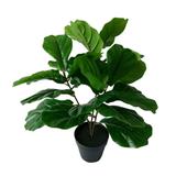 23.5" Green and Black Botanical Faux Round Potted Fiddle Leaf Tree