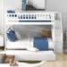 Wooden Full over Full Bunk Bed with Trundle and Staircase,White