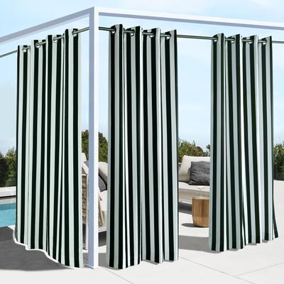 Wide Width Outdoor Decor Coastal Stripe Outdoor Single Grommet Curtain Panel by Commonwealth Home Fashions in Black (Size 50