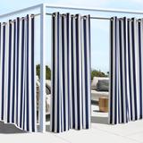 Wide Width Outdoor Decor Coastal Stripe Outdoor Single Grommet Curtain Panel by Commonwealth Home Fashions in Navy (Size 50" W 84" L)