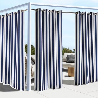Wide Width Outdoor Decor Coastal Stripe Outdoor Single Grommet Curtain Panel by Commonwealth Home Fashions in Navy (Size 50