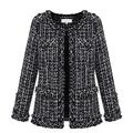 MISSMAO Womens Autumn Spring Tweed Jacket Women Ladies Short Coats Black Fancy Cardigans Plus Size Black S