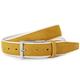 Suede Leather Men Golf Belts Leather & Cotton Belt Luxury Brushed Nickle Pin Buckle Yellow,110cm
