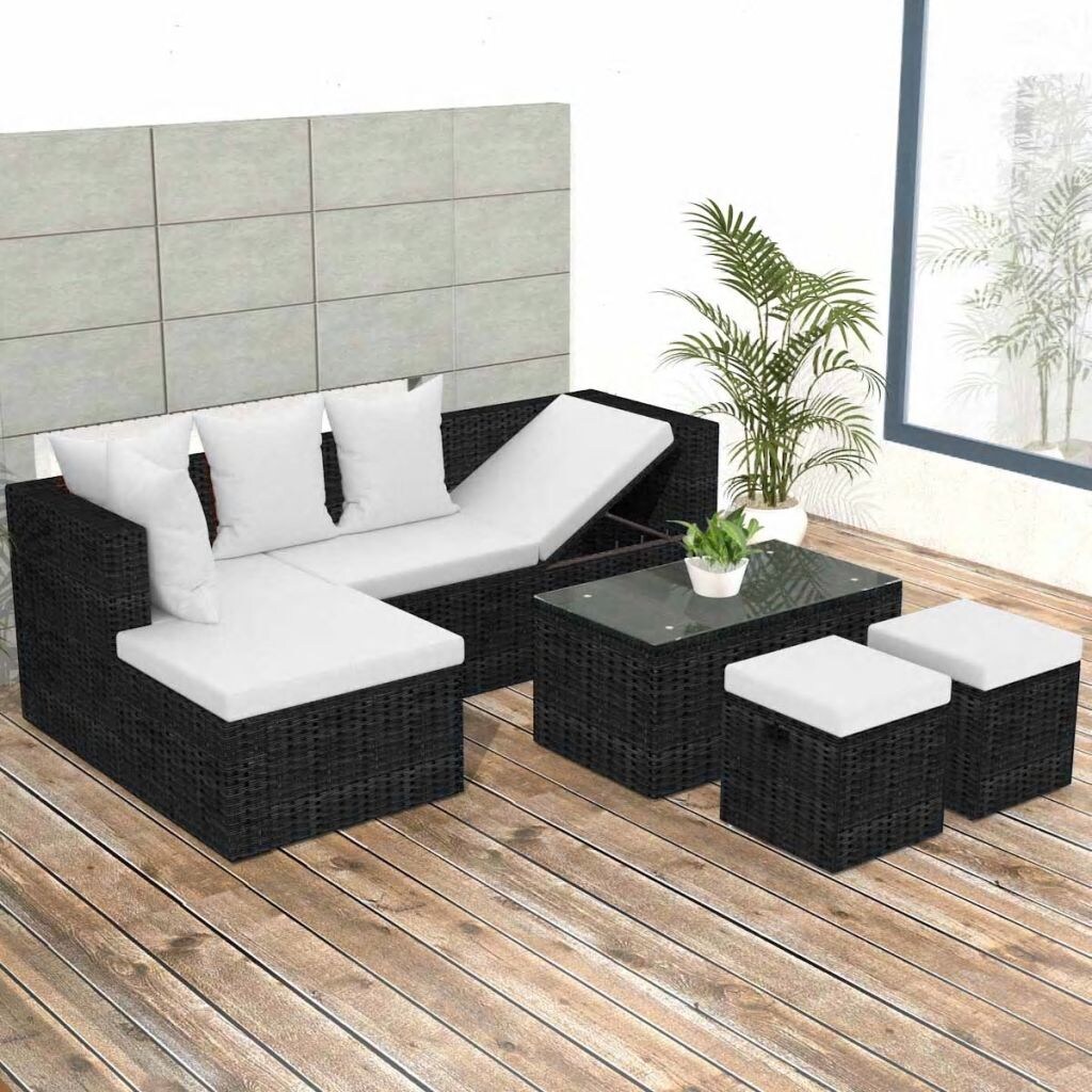 vidaXL 4-tlg. Garten-Lounge-Set mit Auflagen Poly Rattan Schwarz Image
