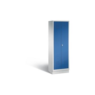 C+P Spind Classic mit Sockel | 2 Abteile mit verkürzte Mitteltrennwand & 4 Fachböden | HxBxT 180x30x50cm | Lichtgrau/Enzianblau von PROREGAL Image