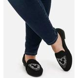 Disney Shoes | Disney Mickey Mouse Faux Suede & Faux Pearl Black Loafer Size 12 Wide Width | Color: Black/White | Size: 12