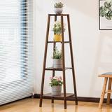 Arlmont & Co. Asuman 4 Tier Bamboo Tall Plant Rack Corner Flower Pot Display Shelf For Balcony Garden Wood/Solid Wood in Brown | Wayfair