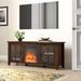 Steelside™ Imogen 58" Media Console for TVs up to 65" w/ Electric Fireplace Included Wood/Glass/Metal in Brown | 24 H in | Wayfair