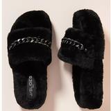 Anthropologie Shoes | J/Slides Billie Slippers- Black Shearling With Chains | Color: Black | Size: 8
