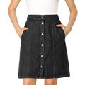 Allegra K Women's Knee Length High Waist Pockets Button Front A-Line Denim Skirt Black 8