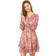 Allegra K Women's Layered Ruffled Dress Vintage Floral Chiffon Mini Dresses Pink 8