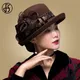 Chapeau Fedora à large bord pour femme élastique vintage laine noire fleur rouge marron