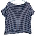 Brandy Melville Tops | Brandy Melville Stripe Crop Top One Size Vneck Short Sleeves Gray And White | Color: Gray/White | Size: One Size