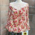 Disney Tops | Disney Lauren Conrad Blouse Toy Sz S Floral Sheer Birds | Color: Pink/Tan | Size: S