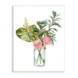 Stupell Industries Pink Rose Flowers Monstera Leaves Watercolor Still Life By Melissa Wang Wood in Brown | 19 H x 13 W x 0.5 D in | Wayfair